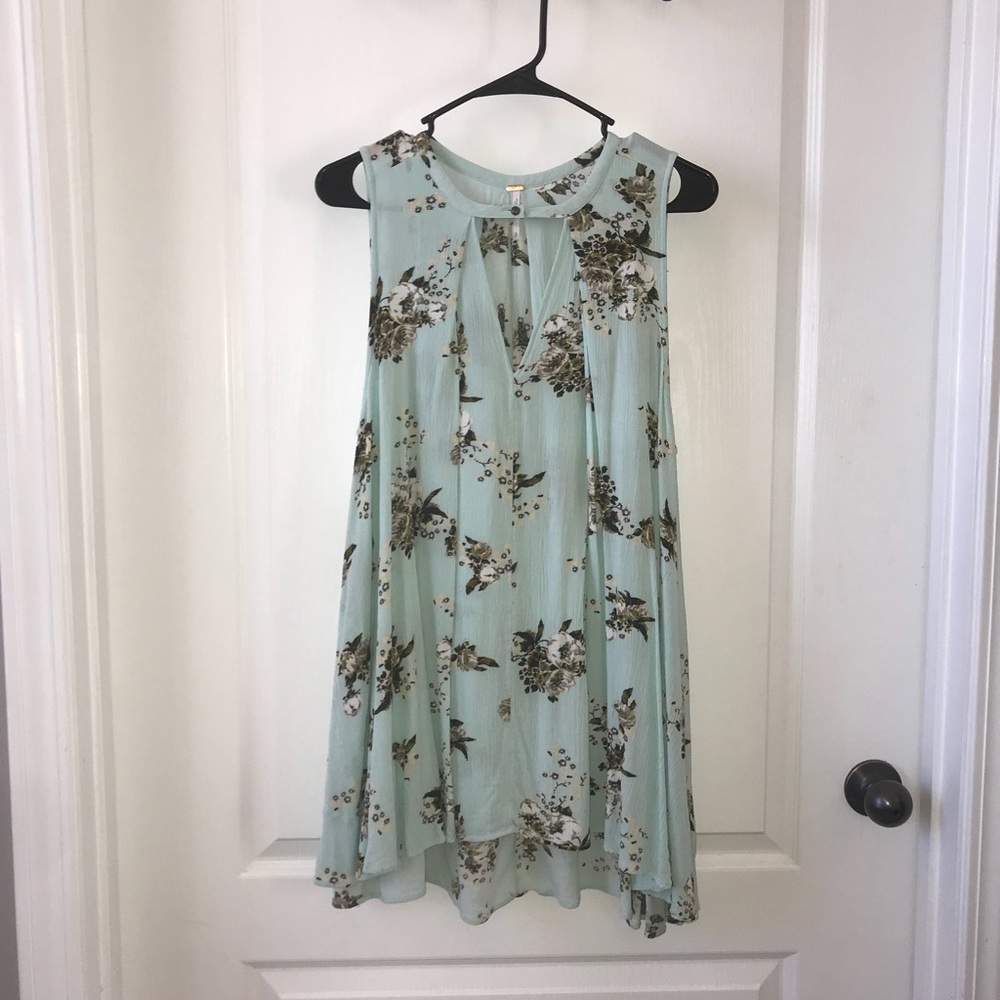 Free People Mint Faded Floral Sleeveless Tunic
